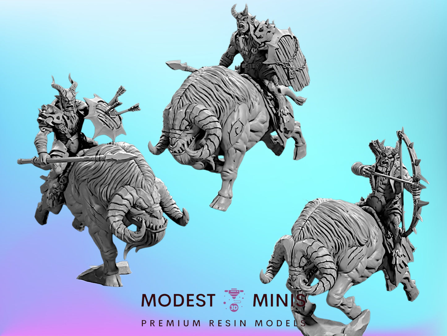 Gorox Riders Goatmen | 28mm - 75mm Scale Resin Minis | DnD | Frostgrave Artisan Guild Rise of the Beastmen