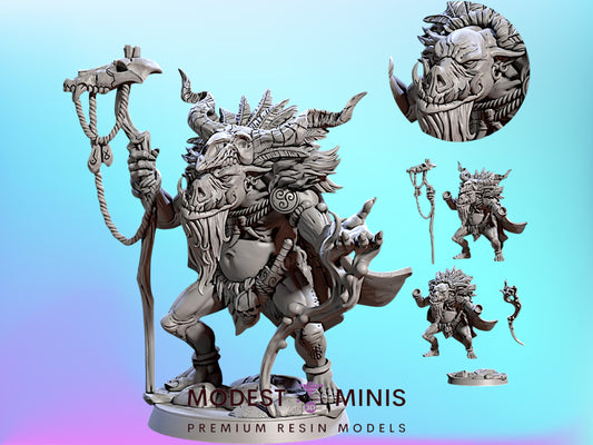 Guzthrog Orhog Shaman | 28mm - 75mm Scale Resin Minis | DnD | Frostgrave Artisan Guild Pig Orc