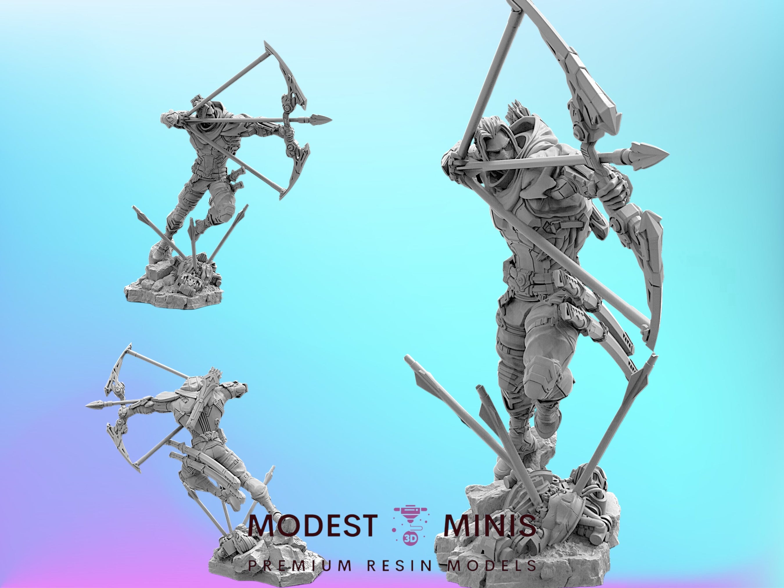 3D printed 40mm superhero MCP miniatures from Modest Minis Studio