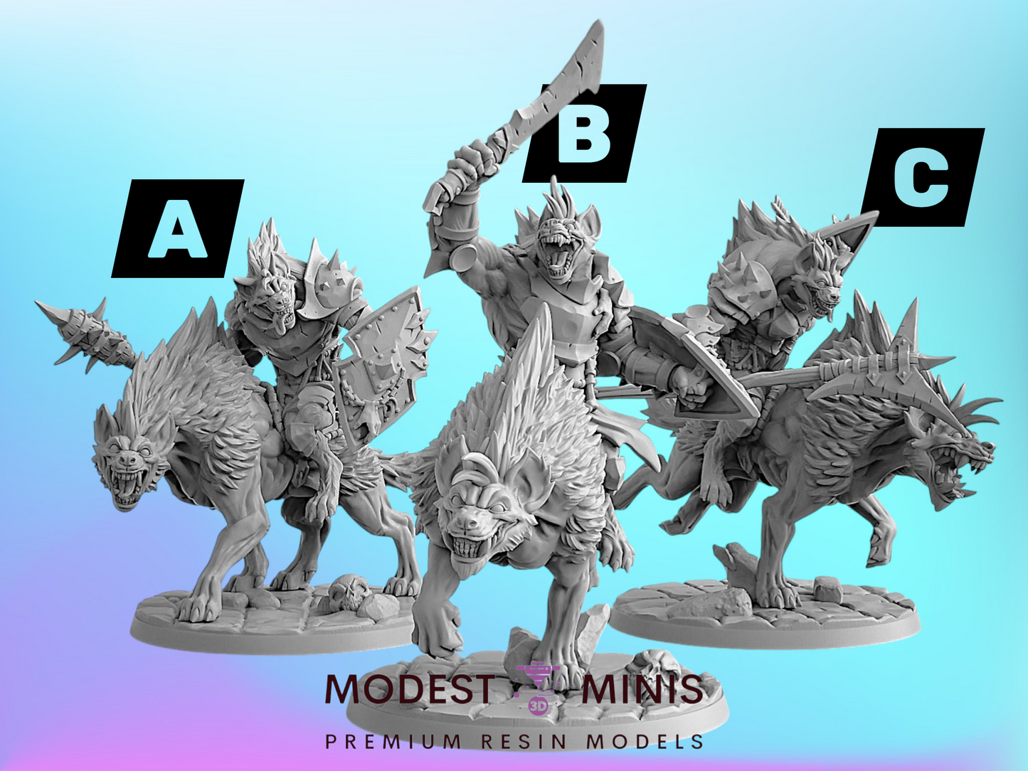Hyenafiend Riders | 28mm - 75mm Scale Resin Minis | DnD | Artisan Guild Bonegnashers