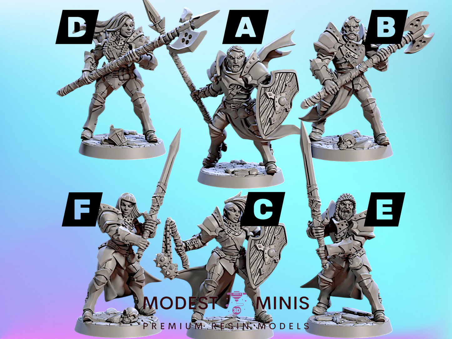 Human Fighters Guild Set 1 | 28mm - 75mm Scale Resin Minis | DnD | Frostgrave Artisan Guild