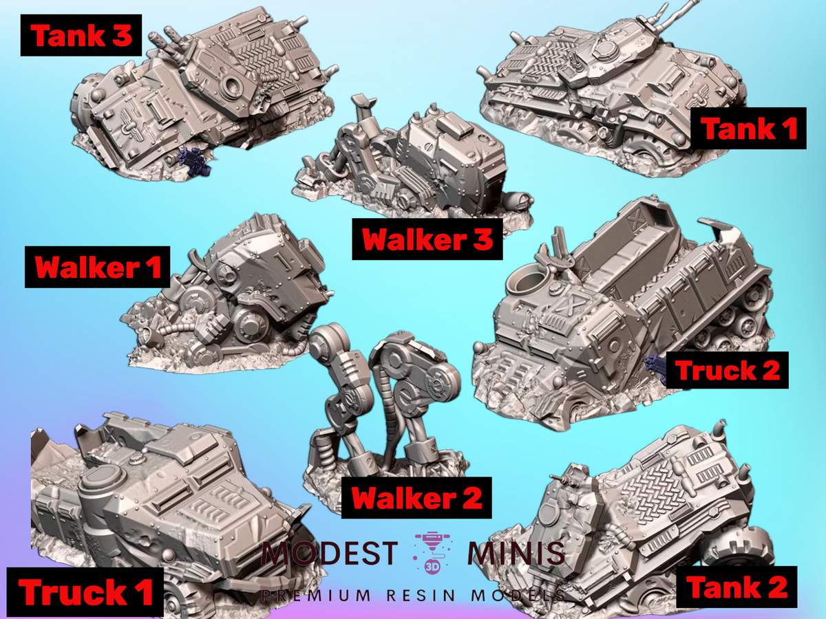 Vehicles Destroyed | 25mm - 40mm Scale | Survivor Wargame Terrain | Badlands Terrain | Txarli