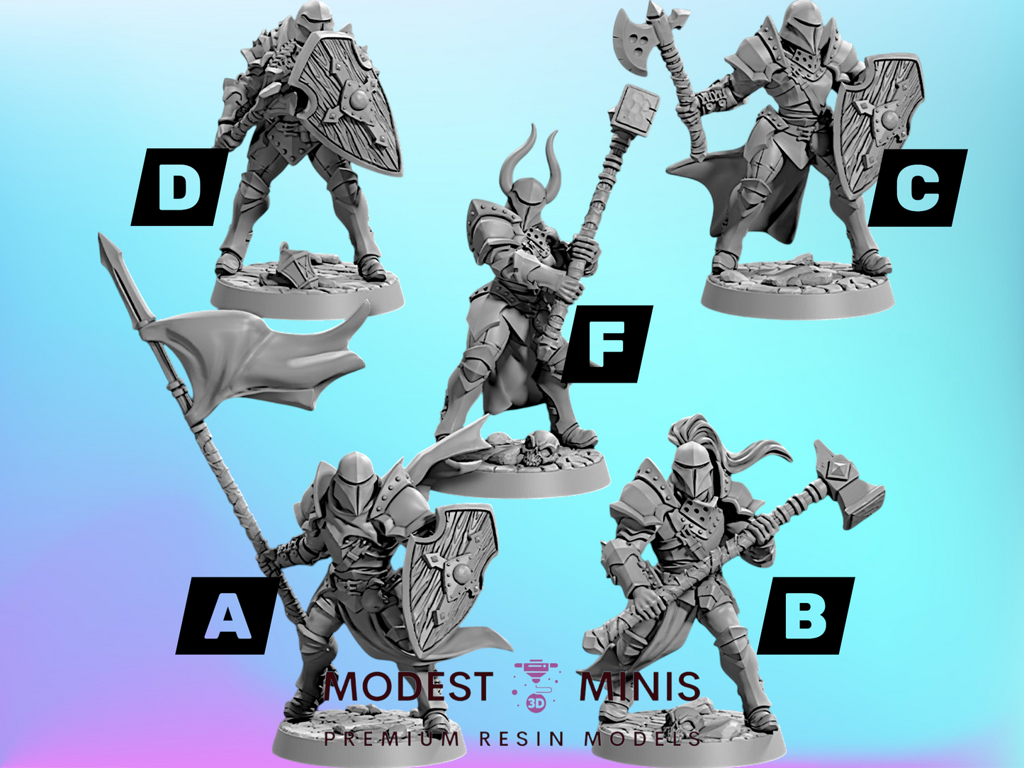 Human Fighters Guild Set 2 | 28mm - 75mm Scale Resin Minis | DnD | Frostgrave Artisan Guild