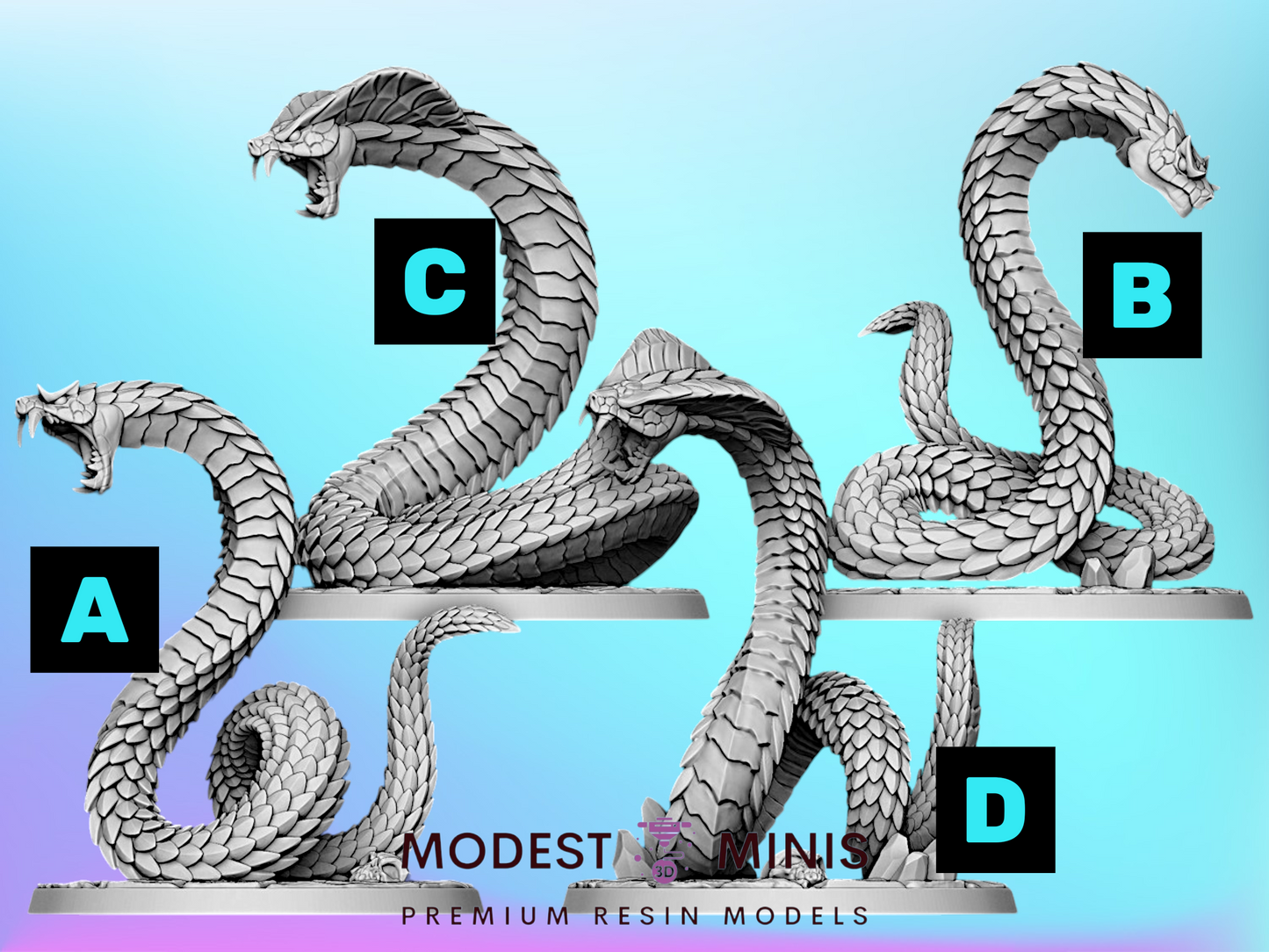Giant Snakes | 28mm - 75mm Scale Resin Minis | DnD | Frostgrave Artisan Maneater Nagarot