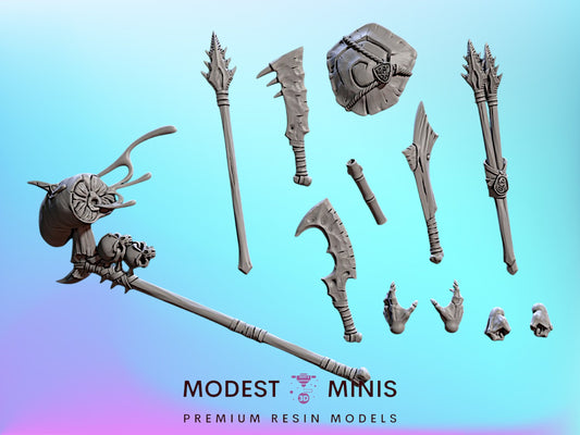 Falgor's Swamp Lizardfolk Weapons Bits Set | 28mm - 75mm Scale Resin Minis | DnD | Frostgrave Artisan Guild