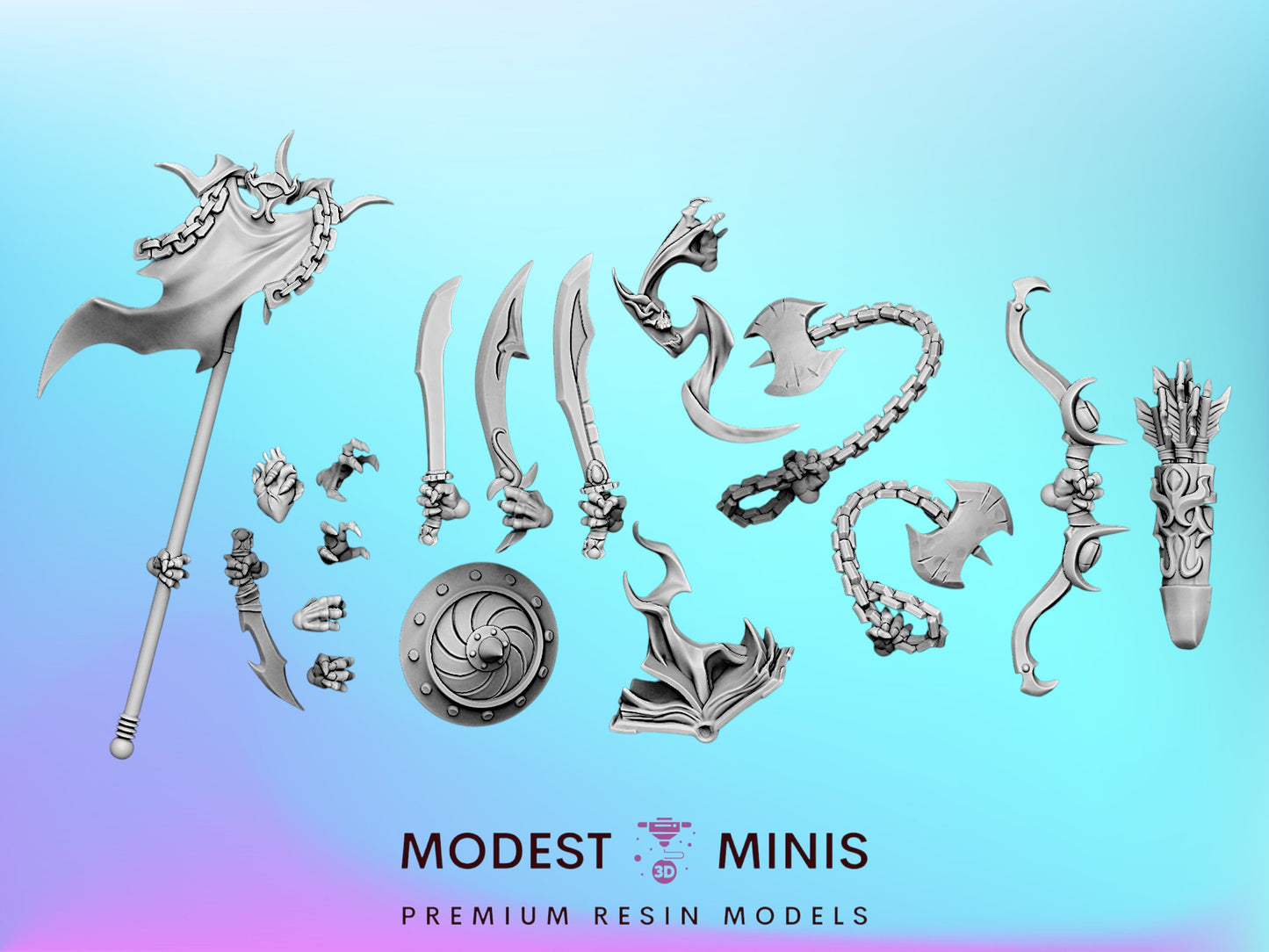 Nagarot Yuan Ti Weapons Bits Set | 28mm - 75mm Scale Resin Minis | DnD | Frostgrave Artisan Guild