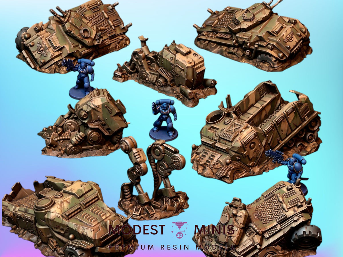 Vehicles Destroyed | 25mm - 40mm Scale | Survivor Wargame Terrain | Badlands Terrain | Txarli