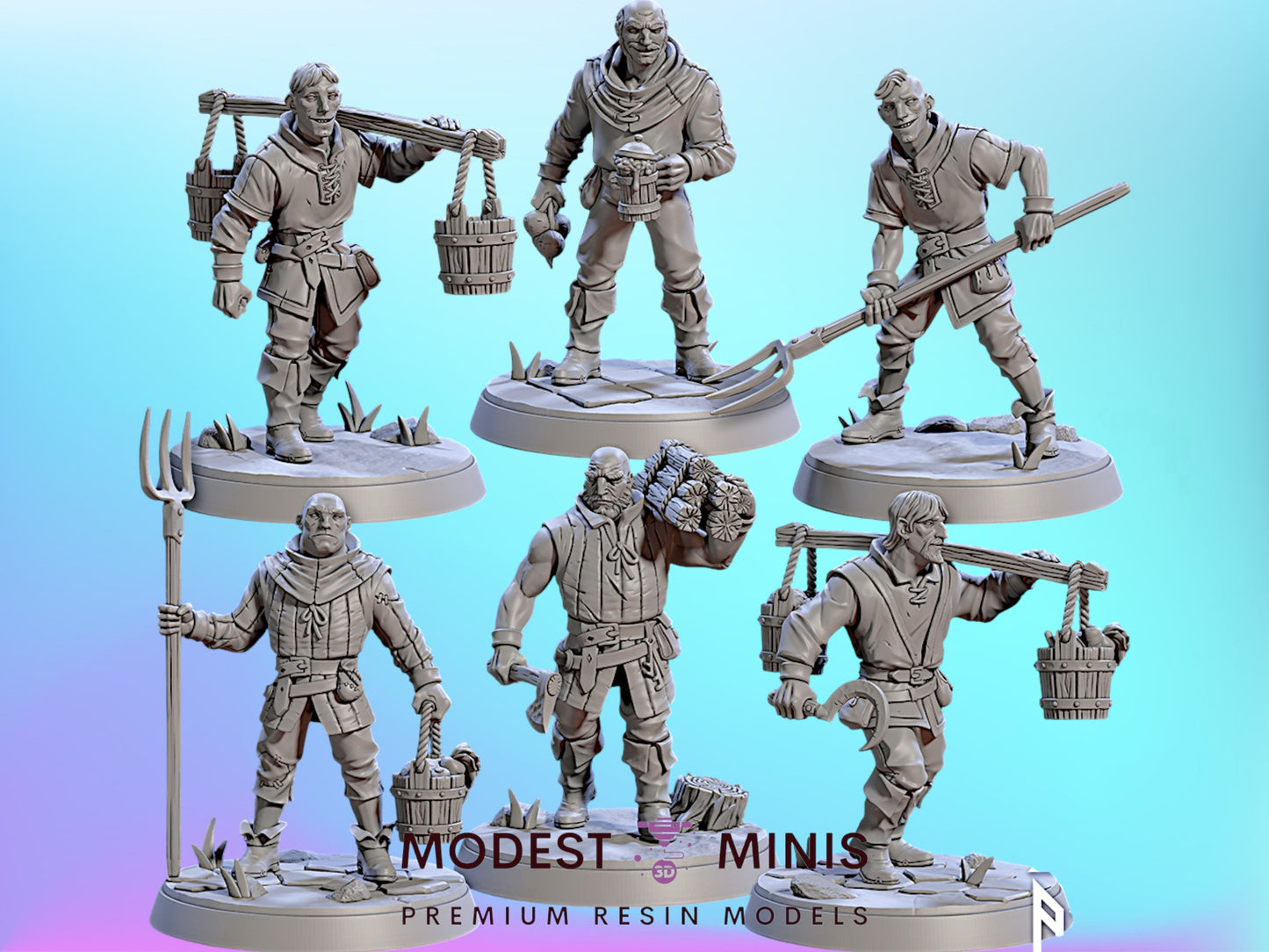Peasants 1 Townsfolk | 28mm - 75mm Scale Resin Minis | DnD | Artisan Guild Villagers