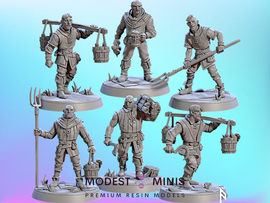 Peasants 1 Townsfolk | 28mm - 75mm Scale Resin Minis | DnD | Artisan Guild Villagers