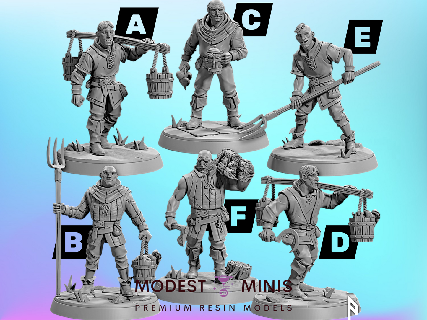 Peasants 1 Townsfolk | 28mm - 75mm Scale Resin Minis | DnD | Artisan Guild Villagers