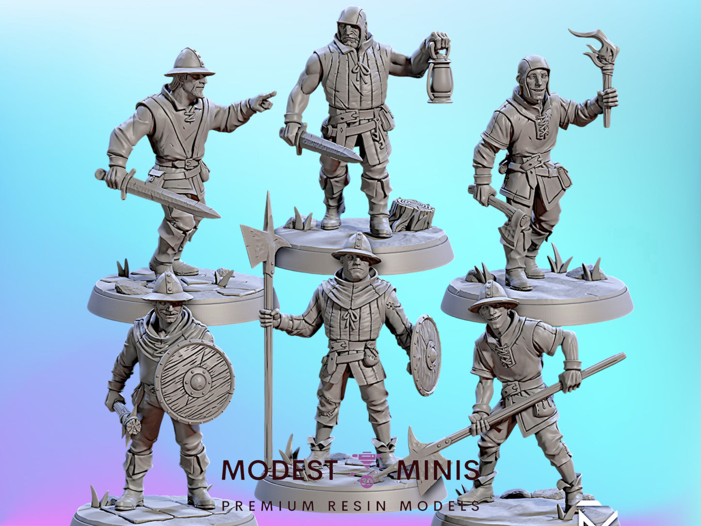 Peasants 2 Town Guard | 28mm - 75mm Scale Resin Minis | DnD | Artisan Guild Villagers