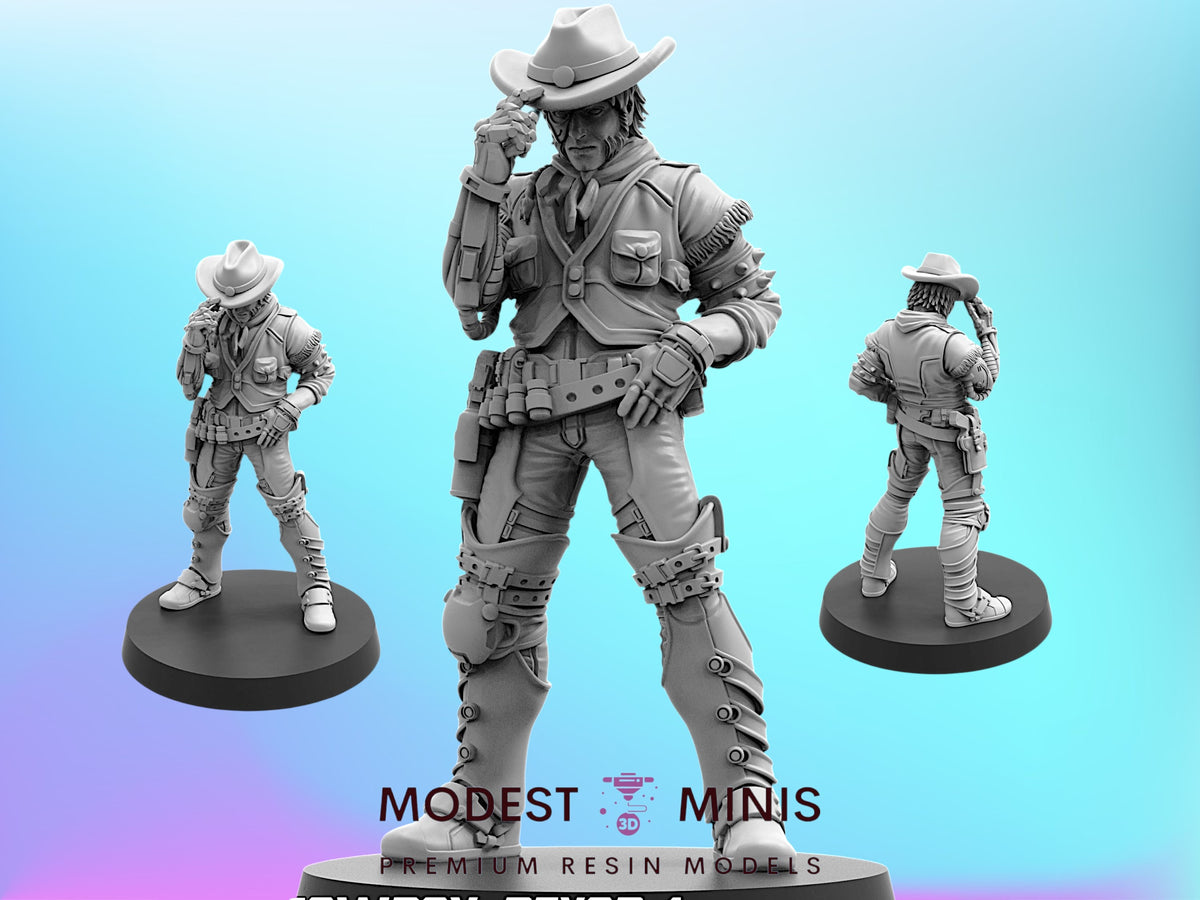 Cyber Cowboy Rexor 1 - 28mm - 100mm Scale Cyberpunk Miniature | Papsikels