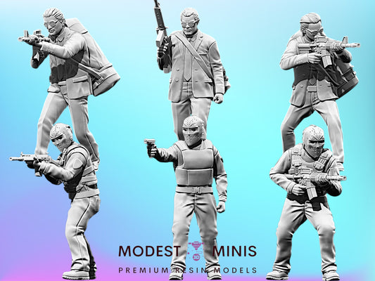 6pc Robbers Heat Movie - 28mm-100mm Scale Resin Military Miniature | Zona Alfa | Spectre Ops Mini