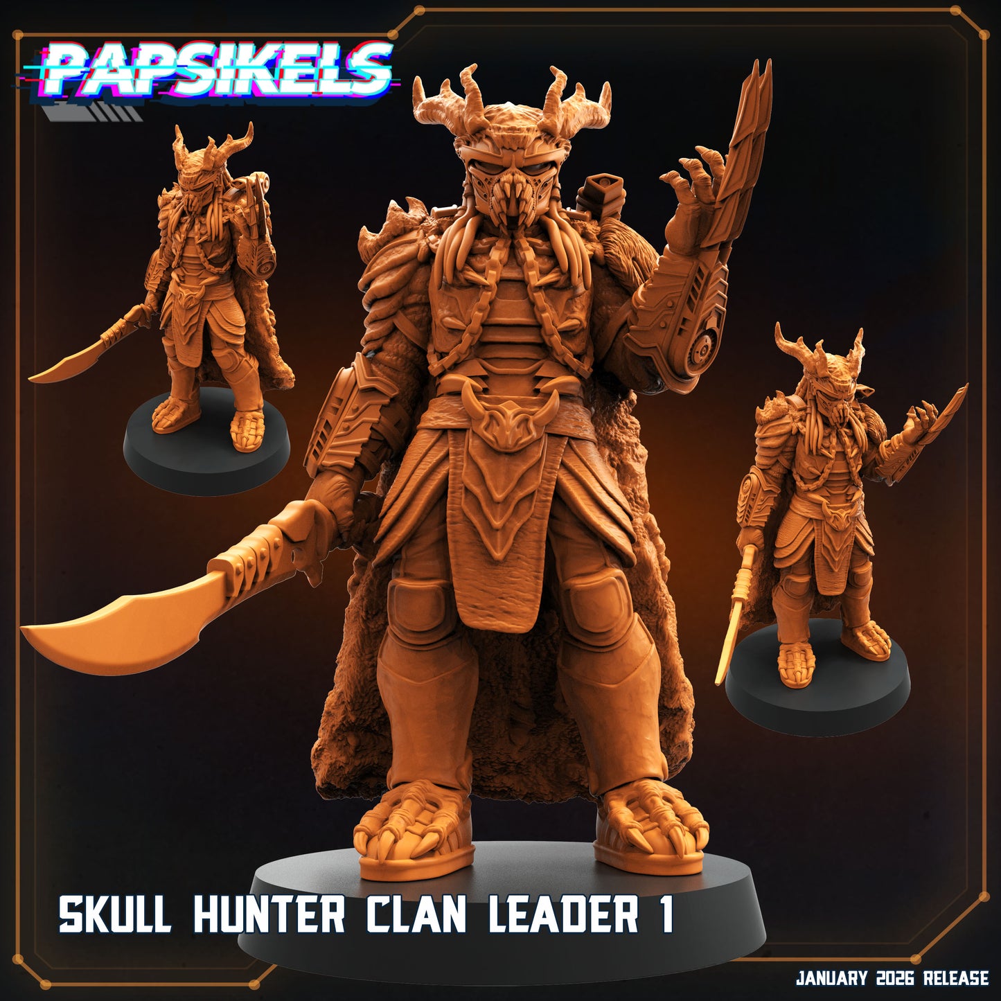 Clan Leader Skull Hunter | 28mm - 75mm Resin Predator Miniature | Papsikel