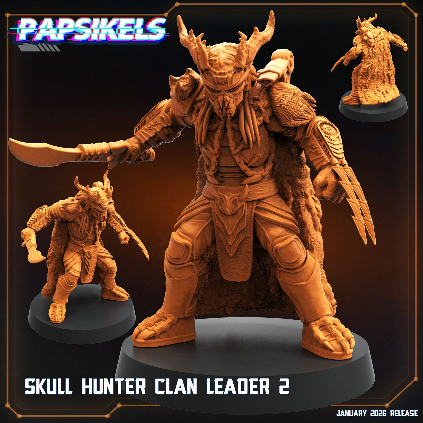Clan Leader Skull Hunter | 28mm - 75mm Resin Predator Miniature | Papsikel