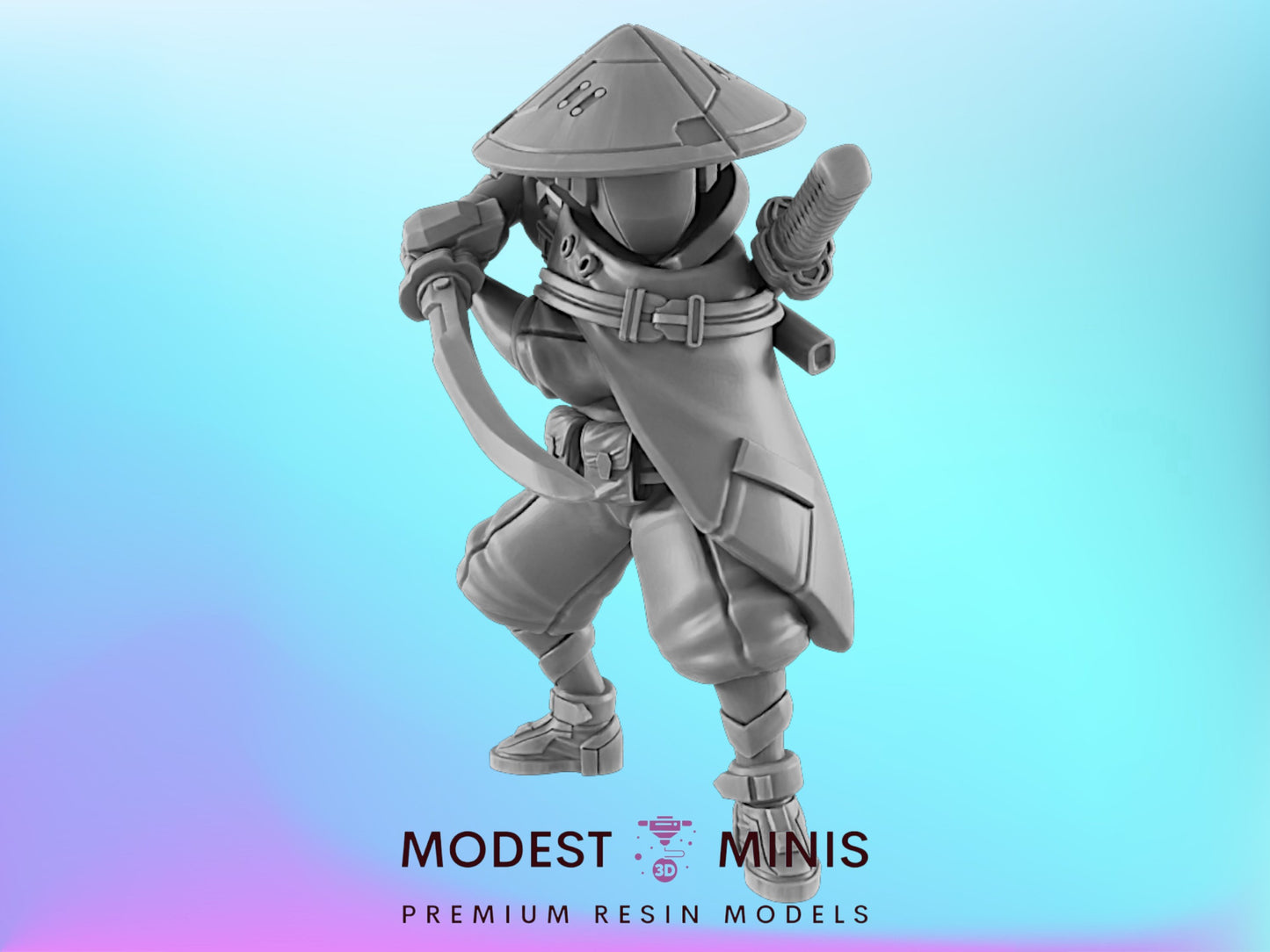 Samurai | 25mm - 75mm Scale | DnD | EC3D Cyberpunk Mini | Ghost City