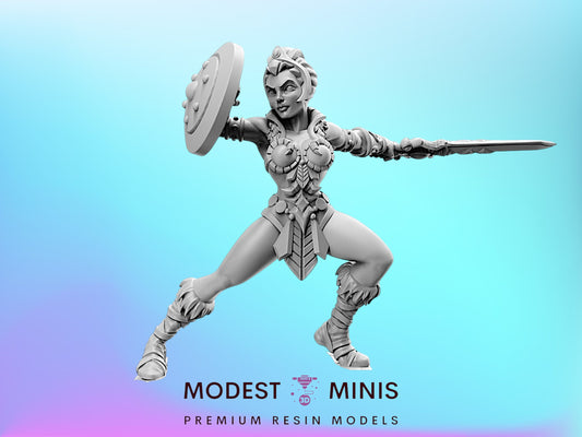 Royal Guard Captain Sheela - 28mm - 100mm DnD Miniature | He-Man | 80's Fantasy Mini - RN Estudio