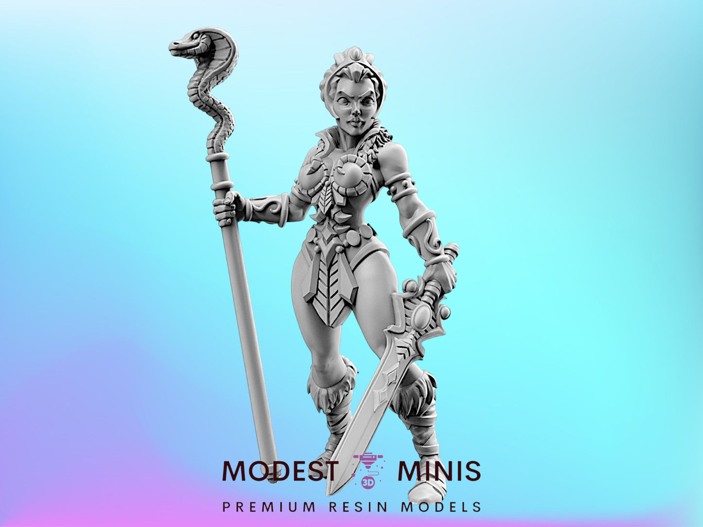 Royal Guard Captain Sheela Snakewand - 28mm - 100mm DnD Miniature | He-Man | 80's Fantasy Mini - RN Estudio