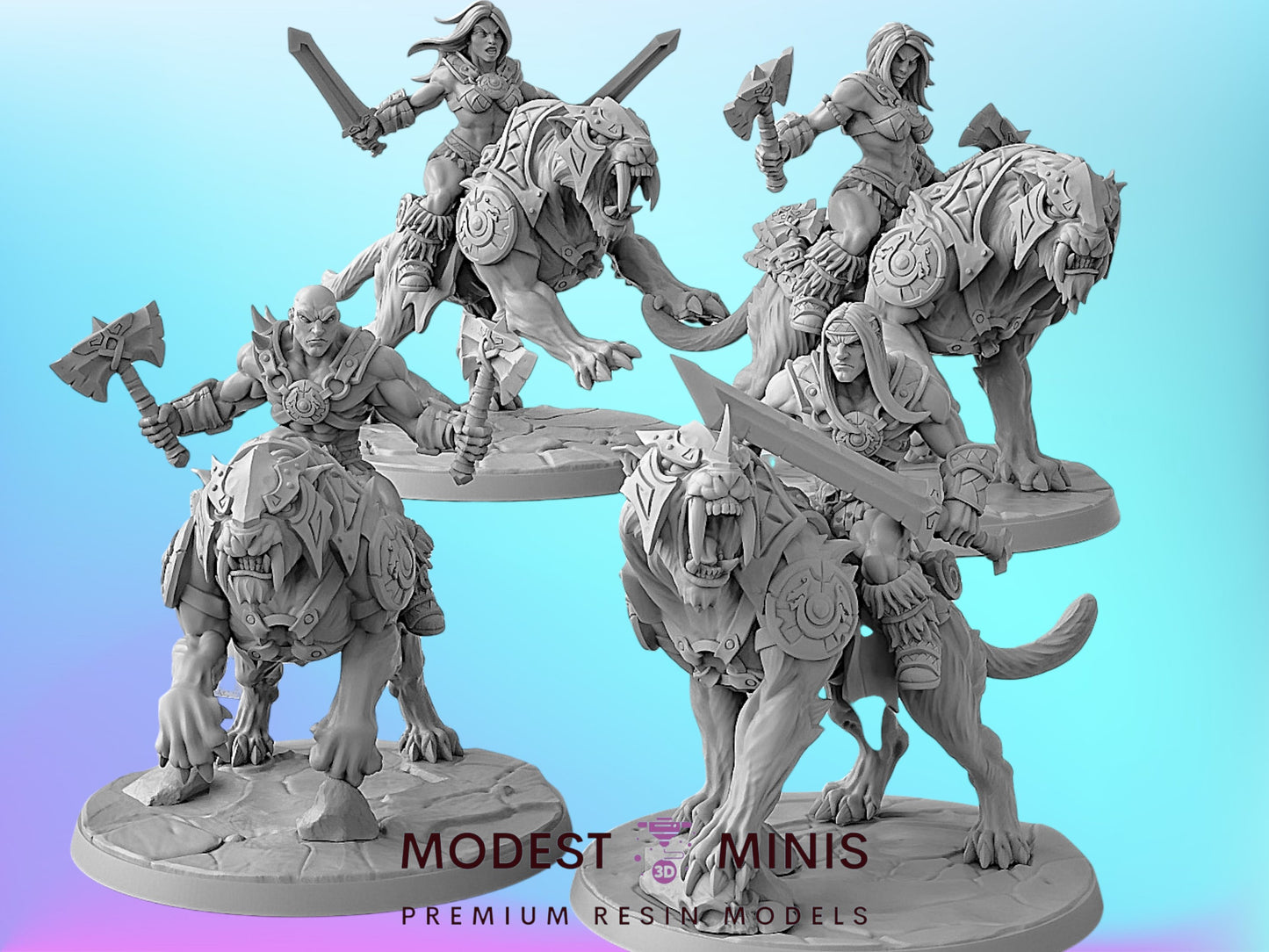 Smilodon Riders | 28mm - 75mm Scale Resin Minis | DnD | Frostgrave | Artisan Guild Barbarians