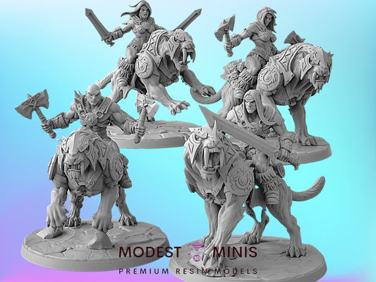 Smilodon Riders | 28mm - 75mm Scale Resin Minis | DnD | Frostgrave | Artisan Guild Barbarians