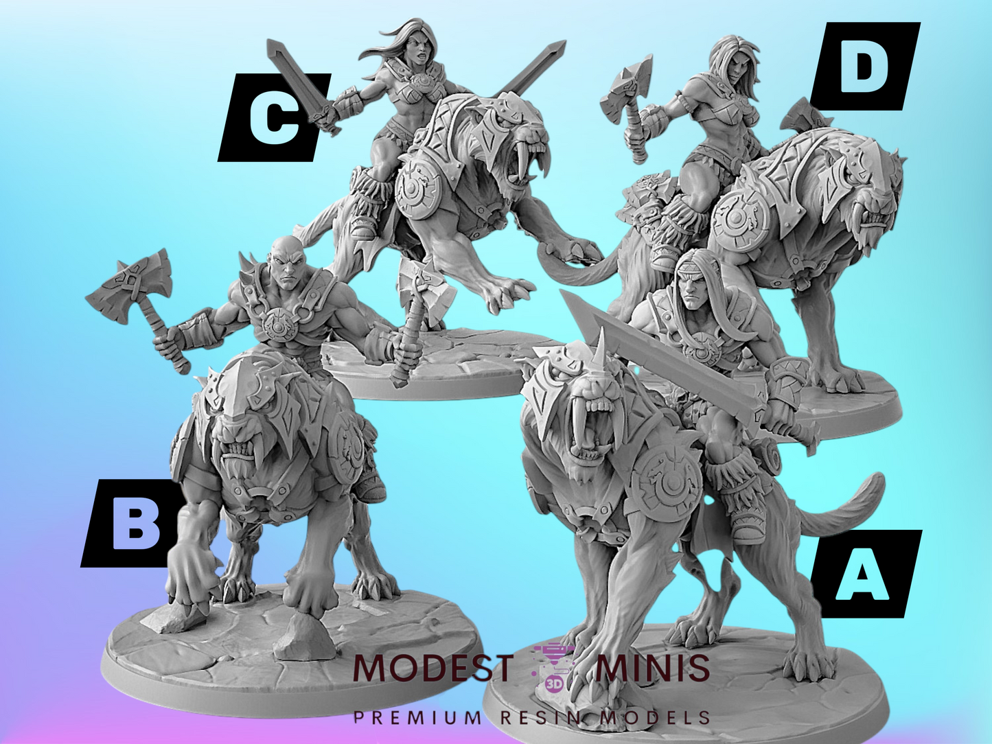 Smilodon Riders | 28mm - 75mm Scale Resin Minis | DnD | Frostgrave | Artisan Guild Barbarians