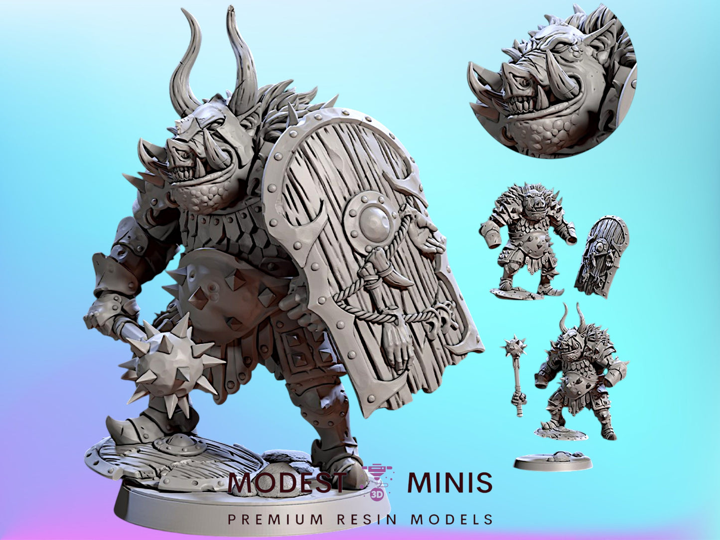 Snutgarr Orhog Chieftain | 28mm - 75mm Scale Resin Minis | DnD | Frostgrave Artisan Guild Pig Orc