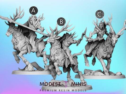 Stag Riders Wood Elf | 28mm - 75mm Scale Resin Minis | DnD | Artisan Guild Sylvan Knights