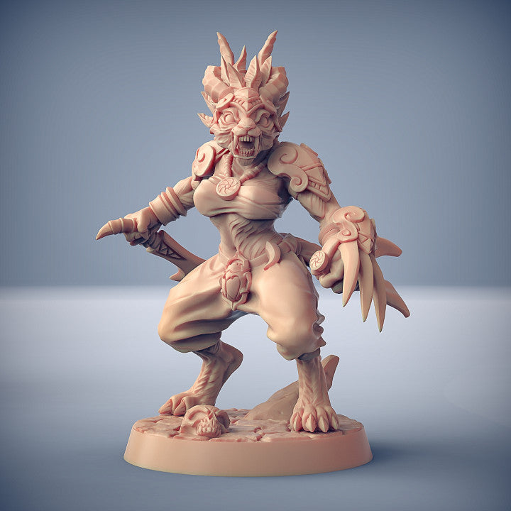 Modular Rakshakin Headhunters | 28mm - 75mm Scale Resin Minis | DnD | Artisan Guild Tabaxi
