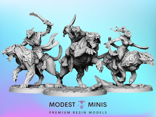 Rakshatiger Riders | 28mm - 75mm Scale Resin Minis | DnD | Artisan Guild Tabaxi