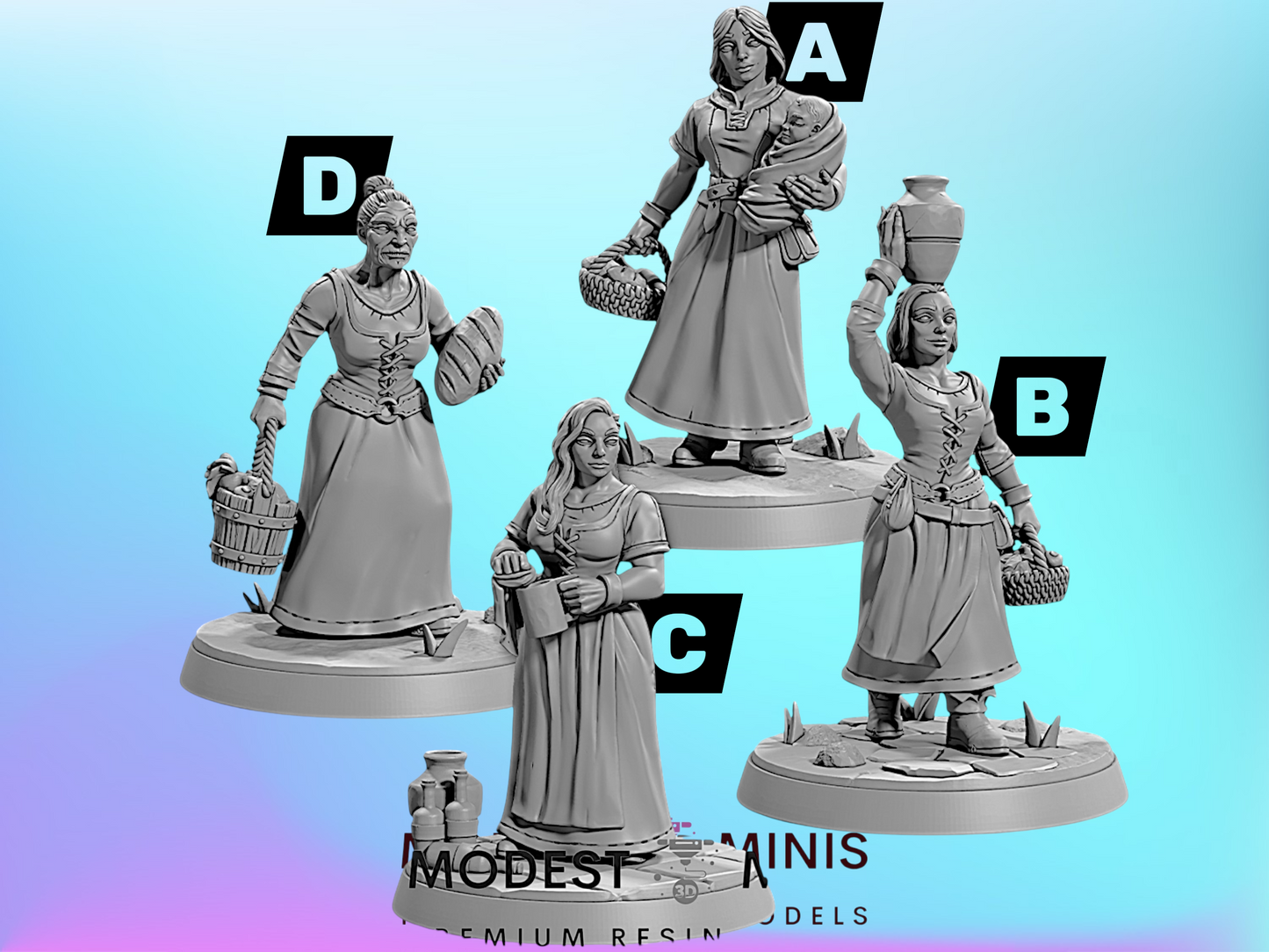 Townsfolk Women 1 | 28mm - 75mm Scale Resin Minis | DnD | Artisan Guild Villagers