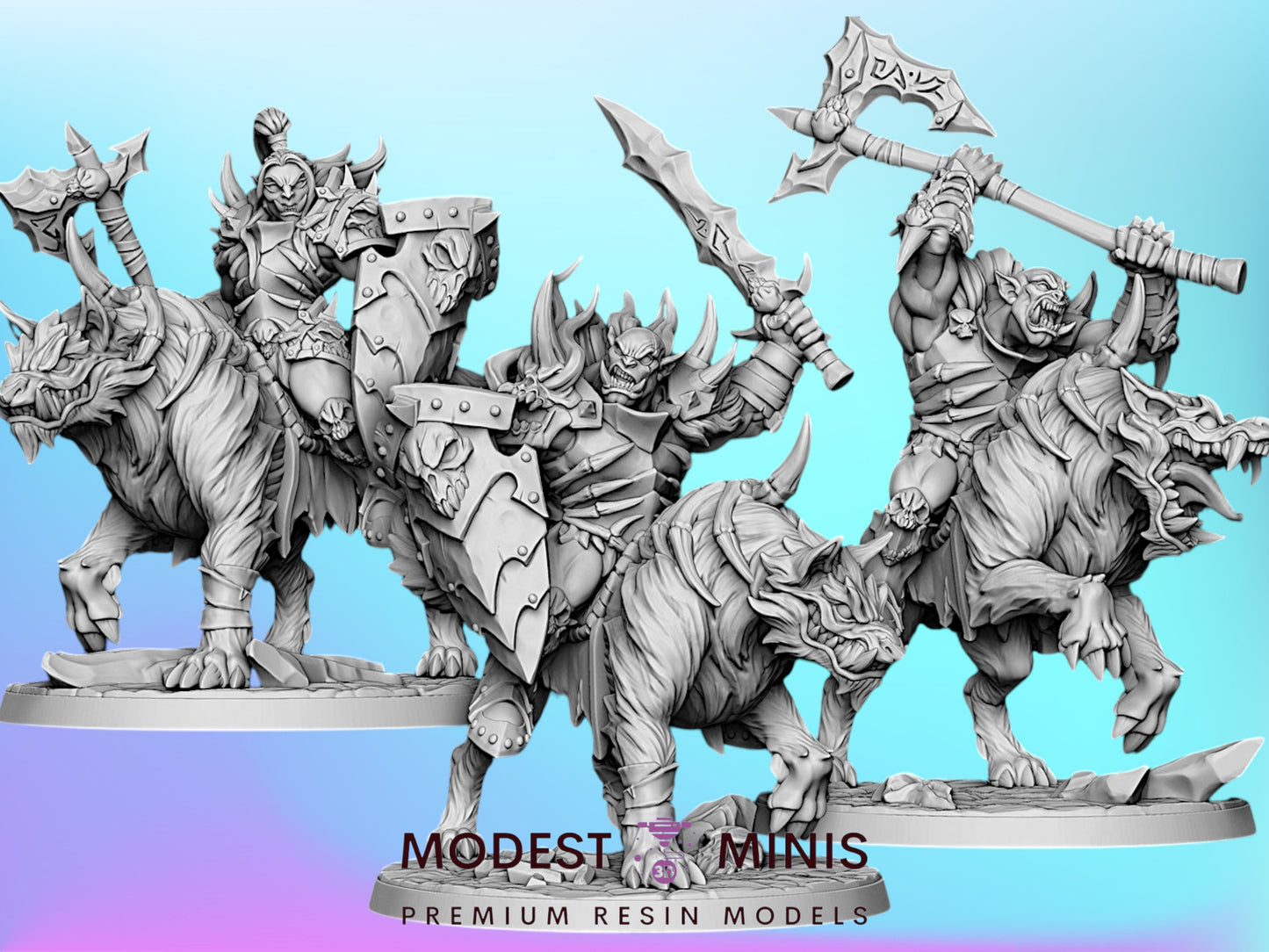 Frostmetal Worg Rider Orcs | 28mm - 75mm Scale Resin Minis | DnD | Artisan Guild