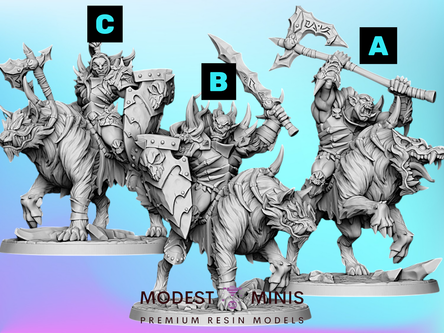 Frostmetal Worg Rider Orcs | 28mm - 75mm Scale Resin Minis | DnD | Artisan Guild