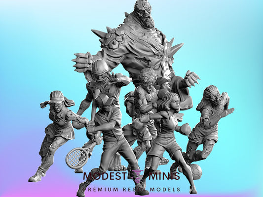 Z Sports Set Zombies and Survivors | 28mm - 100mm Scale Resin Mini | Zombicide | Vaultz