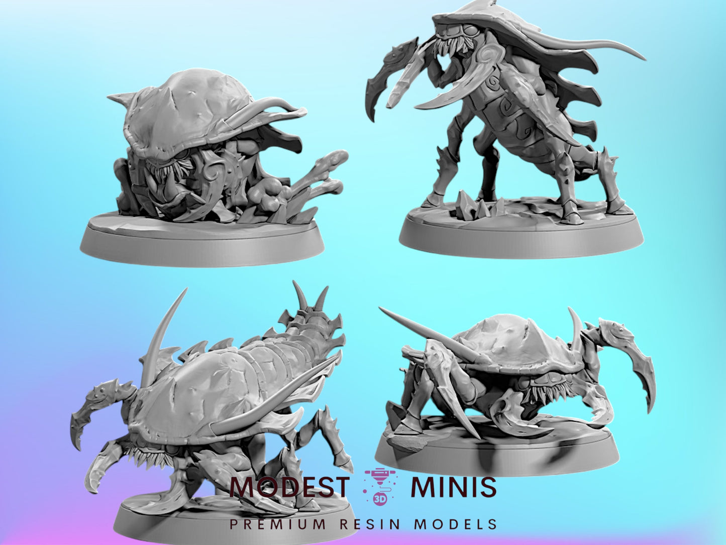 4pc Zeek Burrowers | 28mm - 75mm Scale Resin Minis | DnD | Frostgrave Artisan Guild Brood