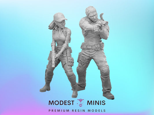 Survivor Jill and Chris | 28mm - 100mm Scale Resin Mini | Zombicide | Vaultz