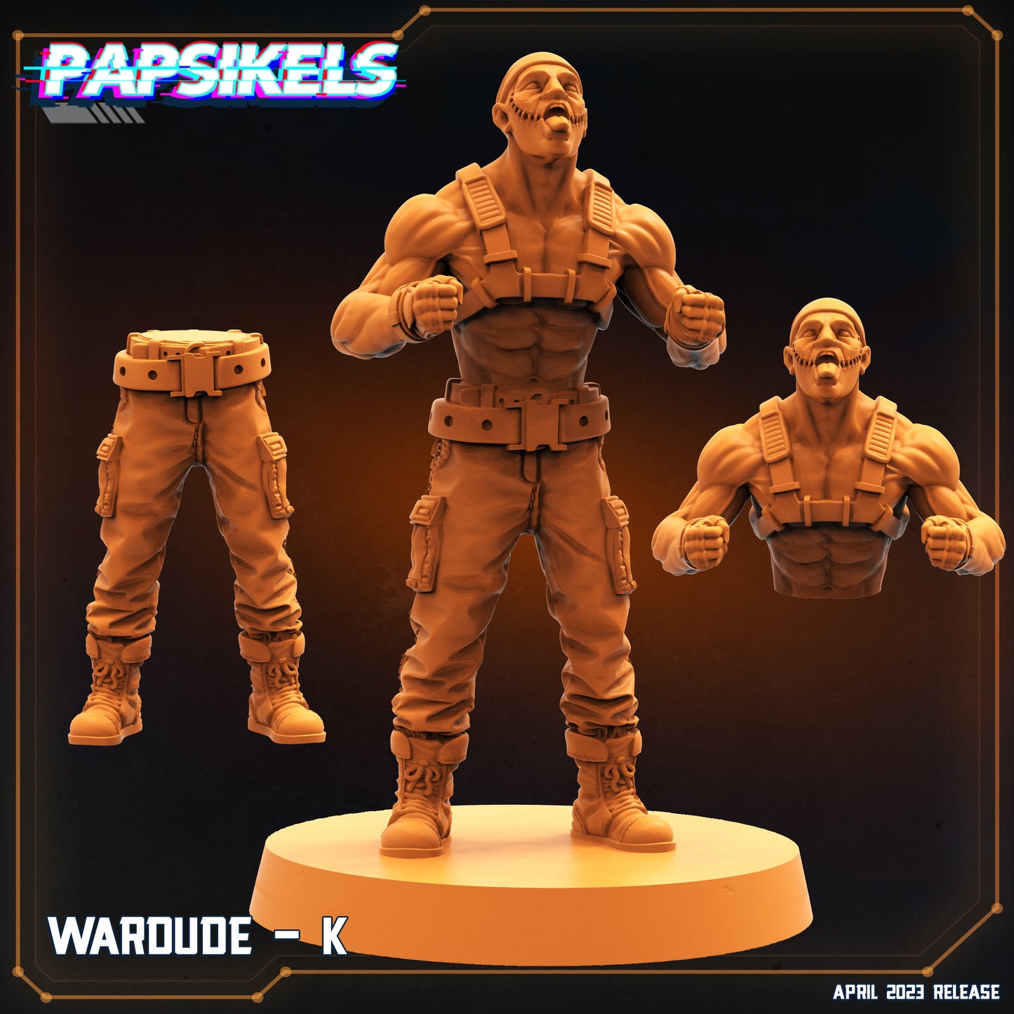 War Dude K - Resin Miniature | RPG | Sci fi | Cyberpunk | Role Playing | DnD | Papsikel Wardudes