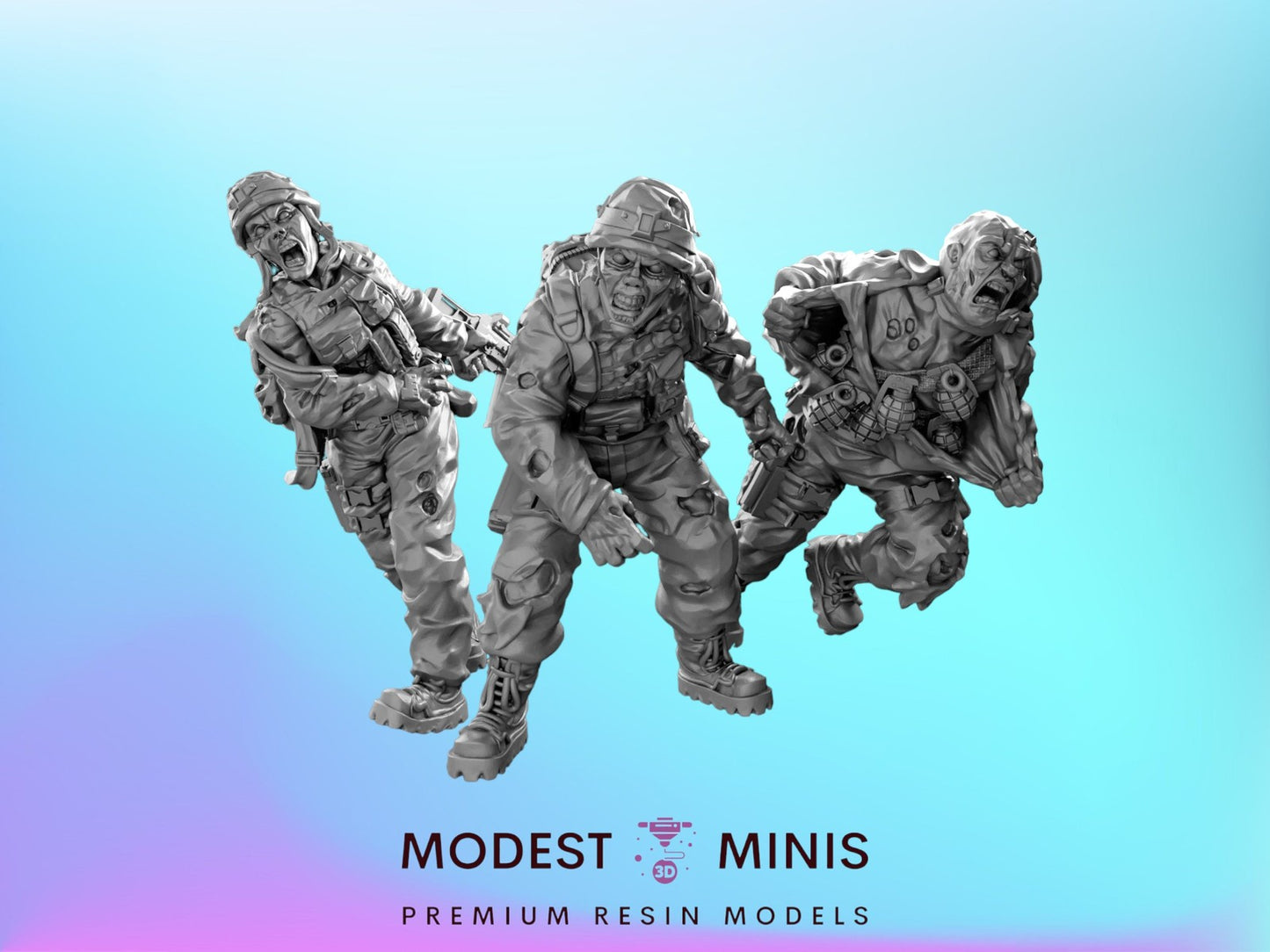 3pc Military Zombie Pack | 28mm - 100mm Scale Resin Mini | Zombicide | Vaultz