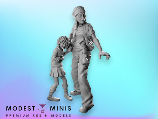 Survivor Woman and Child | 28mm - 100mm Scale Resin Mini | Zombicide | Vaultz