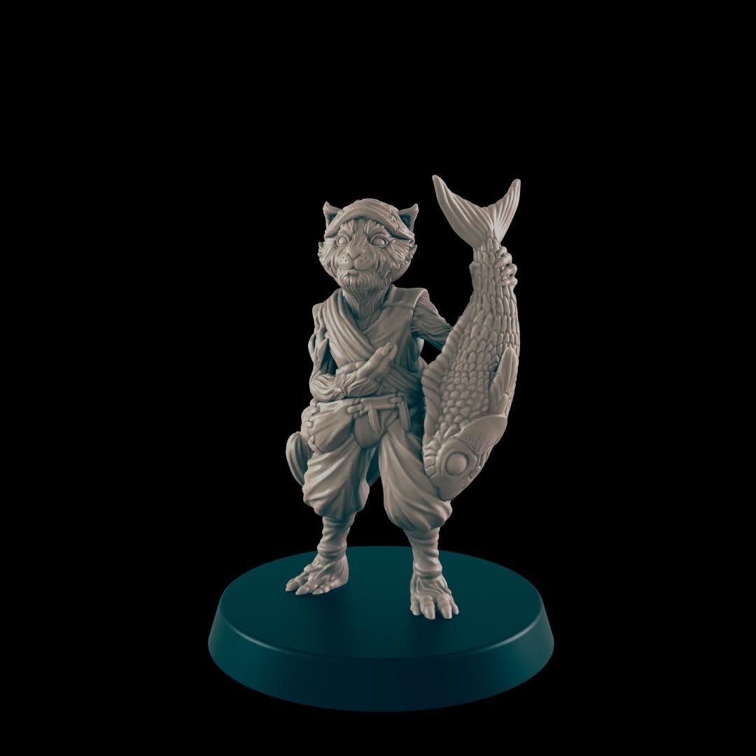 Catfolk Commoners Tabaxi | 25mm - 100mm Scale | DnD | EC3D Fantasy Mini | Everyday Folk