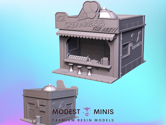 Ice Cream Shop | 28mm - 54mm Scale | Wasteland | Survivor Terrain | Fantasy Scatter | Sci Fi Terrain