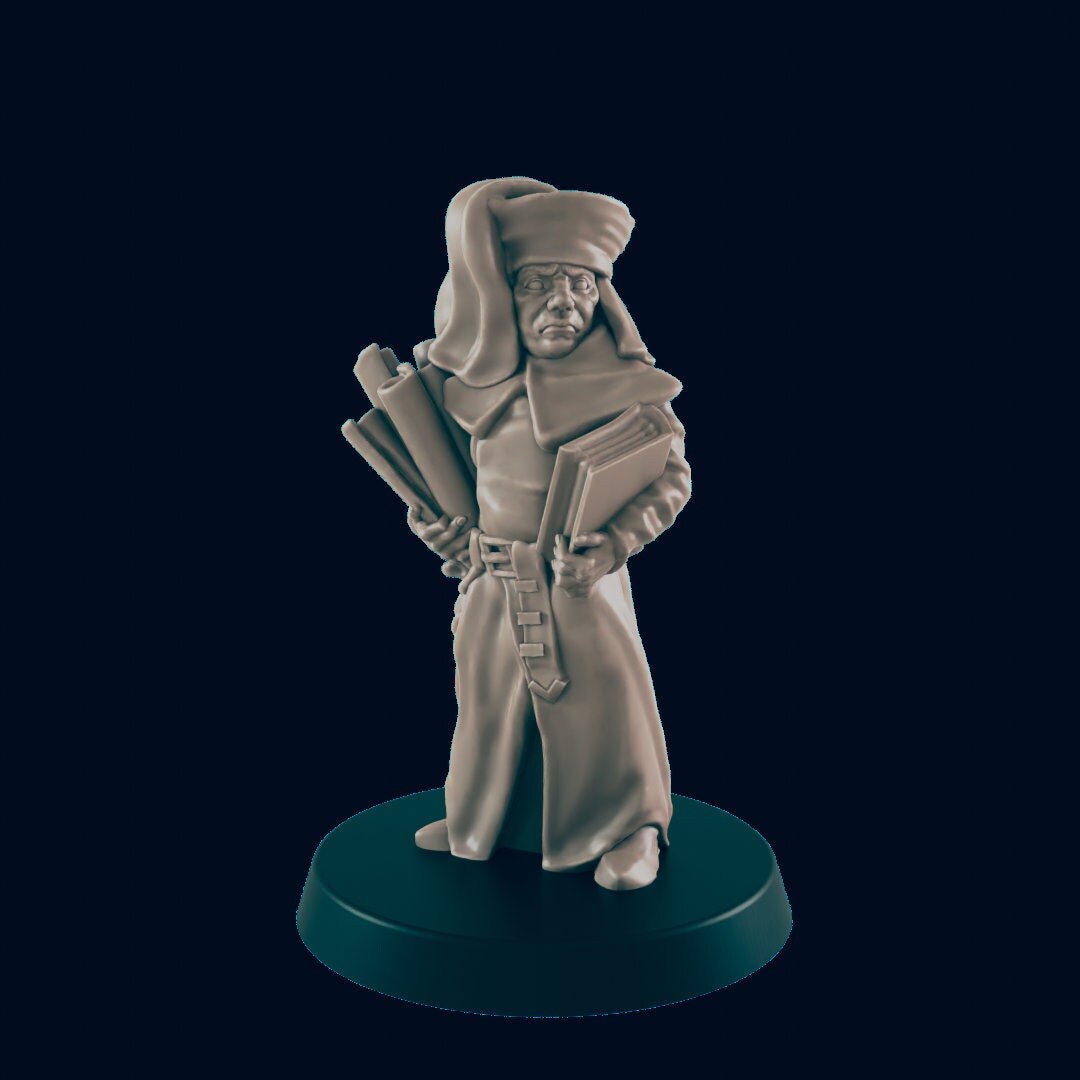 NPC Human Male Clerk - 25mm - 75mm Scale | DnD | EC3D Fantasy Mini | Beasts and Baddies