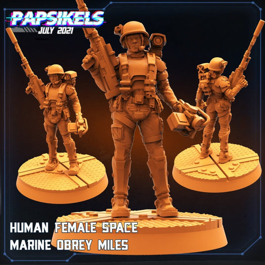 Female Space Marine Obrey - 32mm Scale Alien Miniature | RPG | Sci fi | Cyberpunk | Role Playing | DnD | Papsikel