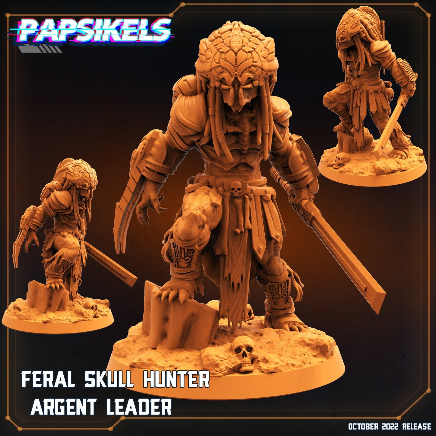 Feral Skull Hunter Argent Leader - 32mm Scale Alien Miniature | RPG | Sci fi | Cyberpunk | Role Playing | DnD | Papsikel