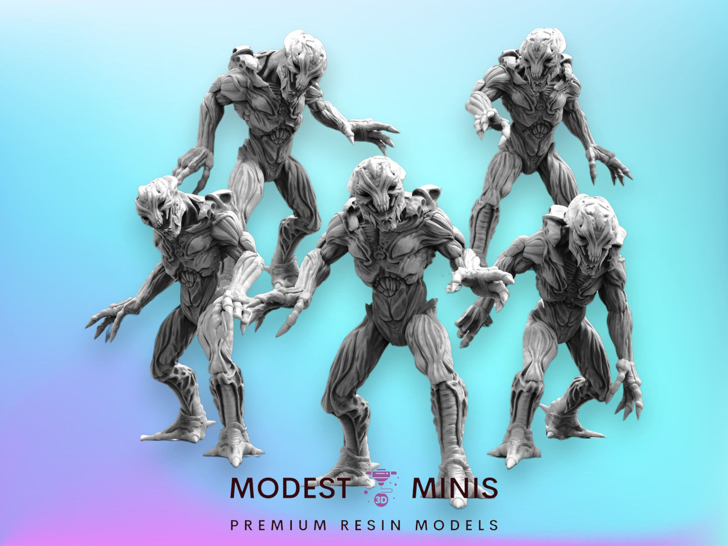5pc Spectre Slave Aliens - 32mm Scale Alien Miniature | RPG | Sci fi | Cyberpunk | Role Playing | DnD | Papsikel