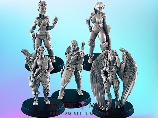 Sci Fi Ladies Set | 25mm - 75mm Scale | DnD | Cyberpunk | EC3D Sci Fi Mini