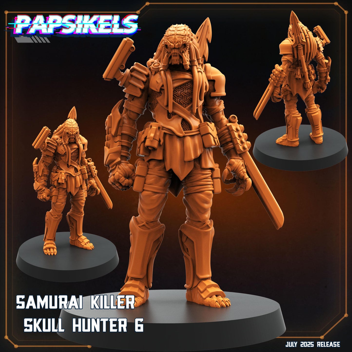 6pc Samurai Killer Skull Hunter Set - Resin 3D Print Alien Miniature | RPG | Sci fi | Cyberpunk | Role Playing | DnD | Papsikel