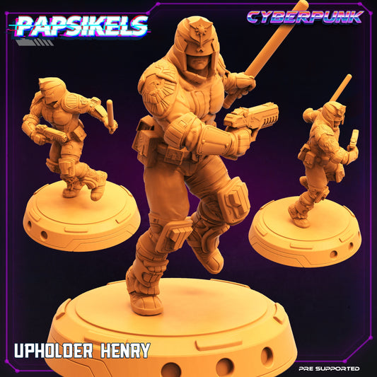 Cyberpunk Upholder Henry - 32mm Scale Alien Miniature  | Law Upholders | Papsikels