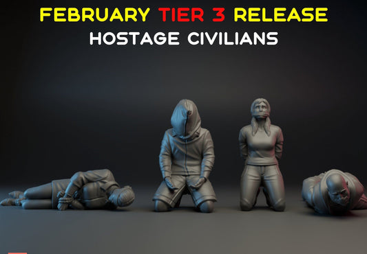 4pc Civilians Hostages - 28mm Scale Resin Military Miniature | Zona Alfa | Spectre Ops Mini