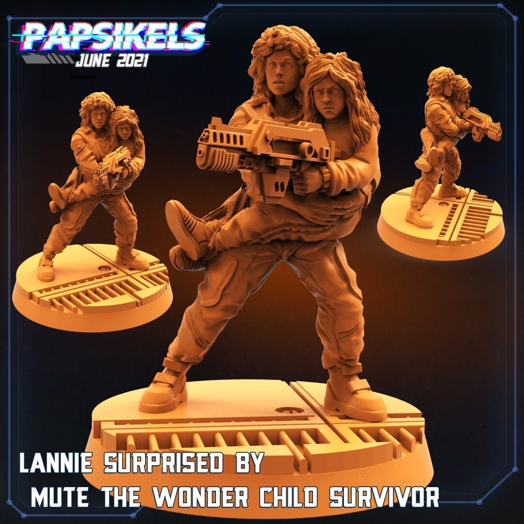 Lannie and Child  - 32mm Scale Alien Miniature | RPG | Sci fi | Cyberpunk | Role Playing | DnD | Papsikel