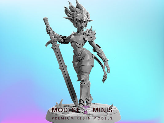 A statue of a female warrior holding a sword and shield, with a detailed and intricate design.